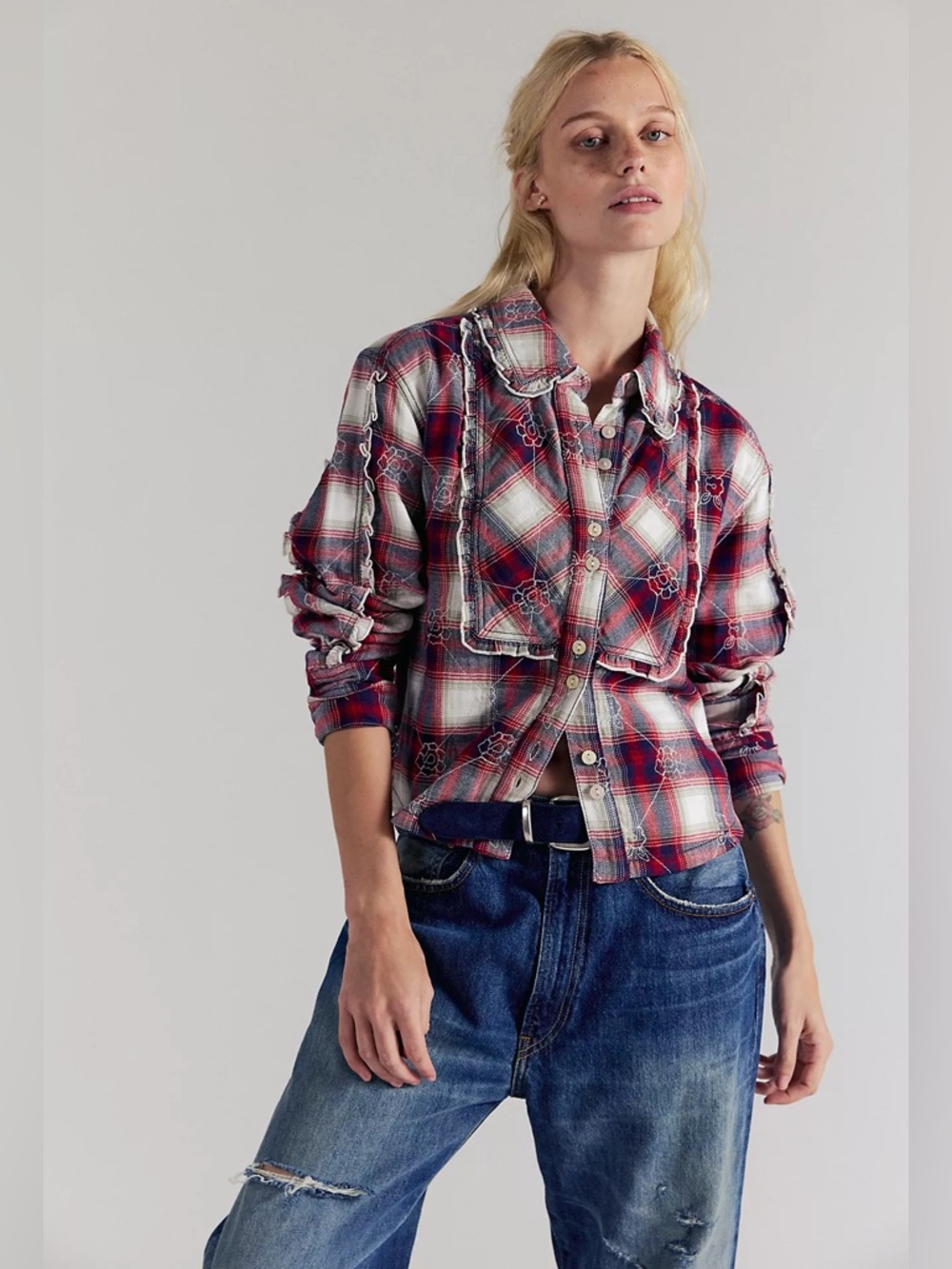 We The Free Georgia Plaid Embroidered Button Down